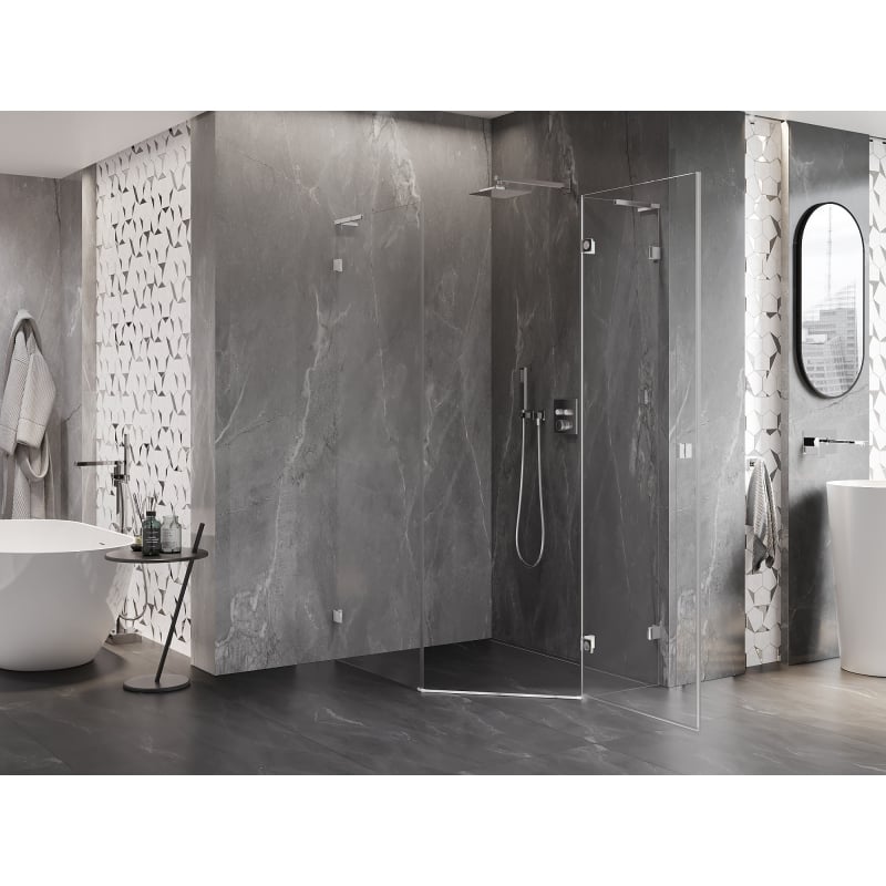 Mexen Lunar L cabine de douche pentagonale à charnière droite 80 x 90 cm, transparent, chromé - 831L-080P-090L-01-00-P