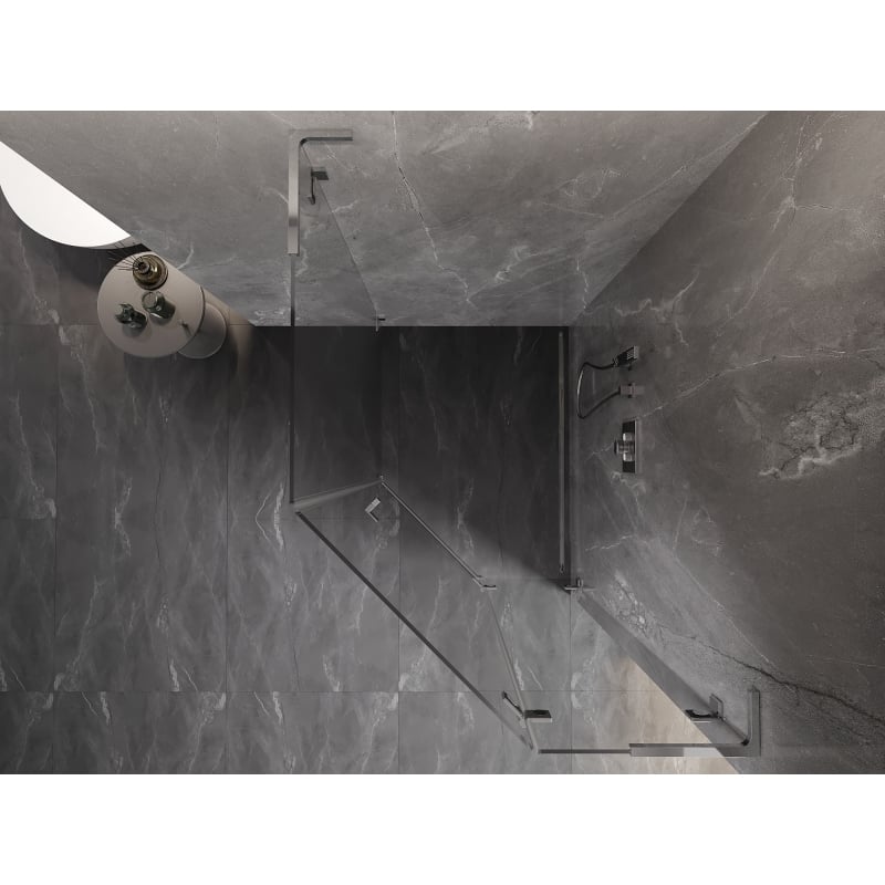 Mexen Lunar L cabine de douche pentagonale à charnière droite 80 x 90 cm, transparent, chromé - 831L-080P-090L-01-00-P