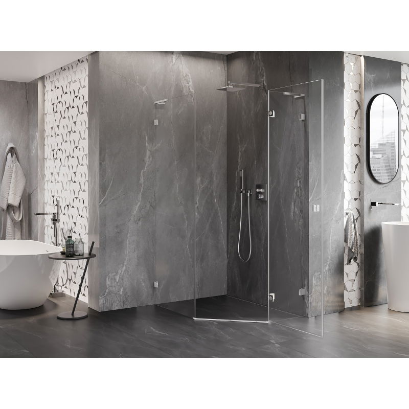Mexen Lunar L cabine de douche pentagonale battante droite 80 x 100 cm, transparent, chrome - 831L-080P-100L-01-00-P