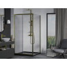 Mexen Apia cabine de douche coulissante 90 x 90 cm, transparent, or + receveur de douche Flat, noir - 840-090-090-50-00-4070G