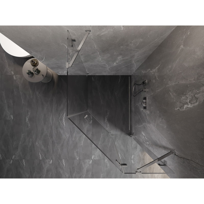 Mexen Lunar cabine de douche pentagonale pivotante droite 80 x 90 cm, transparent, chrome - 831-080P-090L-01-00-P