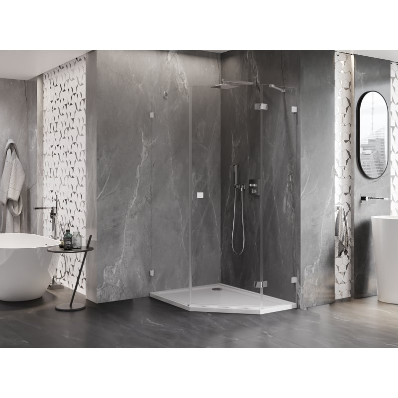 Mexen Lunar cabine de douche pentagonale pivotante droite 80 x 100 cm, transparent, chromé - 831-080P-100L-01-00-P