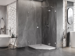 Mexen Lunar cabine de douche pentagonale pivotante droite 80 x 100 cm, transparent, chrome - 831-080P-100L-01-00-P