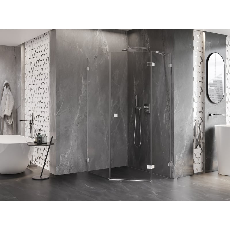 Mexen Lunar cabine de douche pentagonale pivotante droite 80 x 100 cm, transparent, chromé - 831-080P-100L-01-00-P