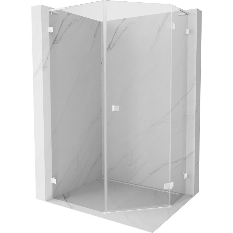 Mexen Lunar L cabine de douche pentagonale à charnière droite 80 x 100 cm, transparent, blanche - 831L-080P-100L-20-00-P