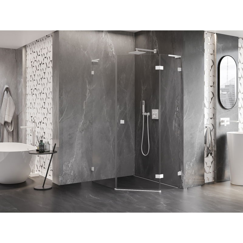Mexen Lunar L cabine de douche pentagonale pivotante droite 80 x 100 cm, transparent, blanc - 831L-080P-100L-20-00-P