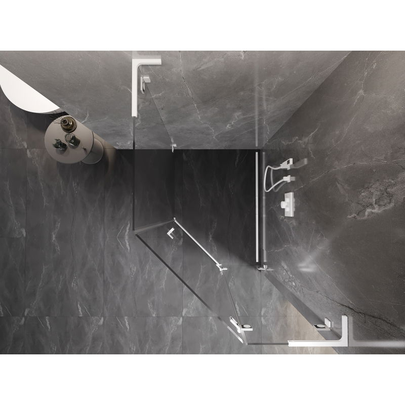 Mexen Lunar L cabine de douche pentagonale pivotante droite 80 x 100 cm, transparent, blanc - 831L-080P-100L-20-00-P