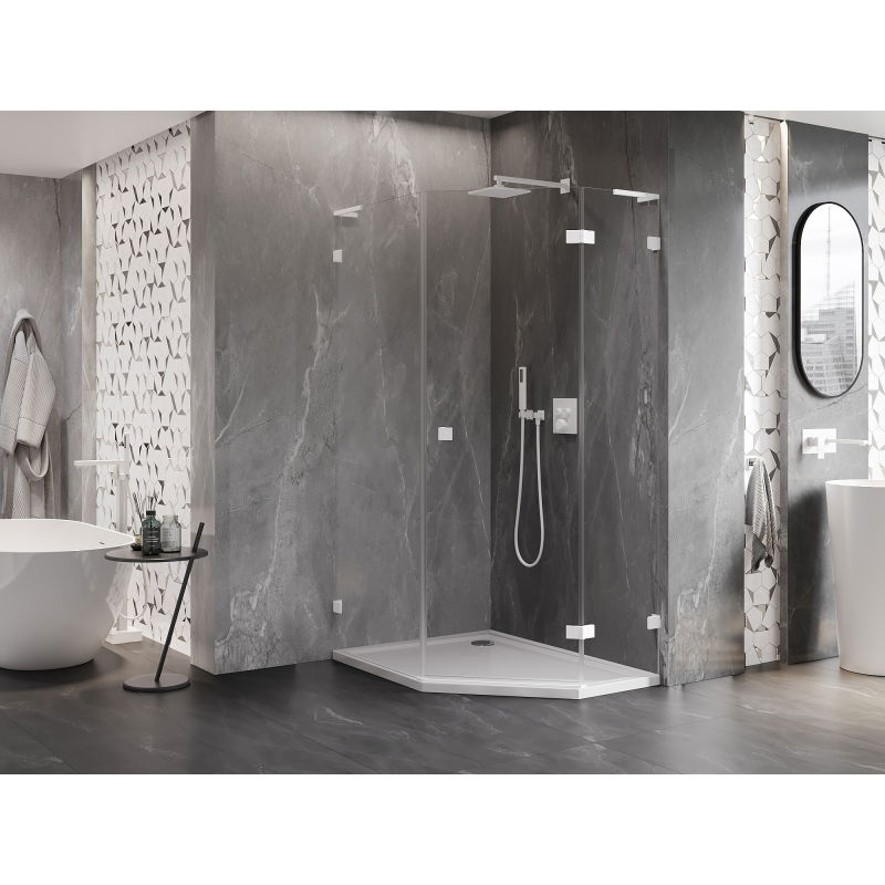 Mexen Lunar L cabine de douche pentagonale pivotante droite 90 x 100 cm, transparente, blanche - 831L-090P-100L-20-00-P