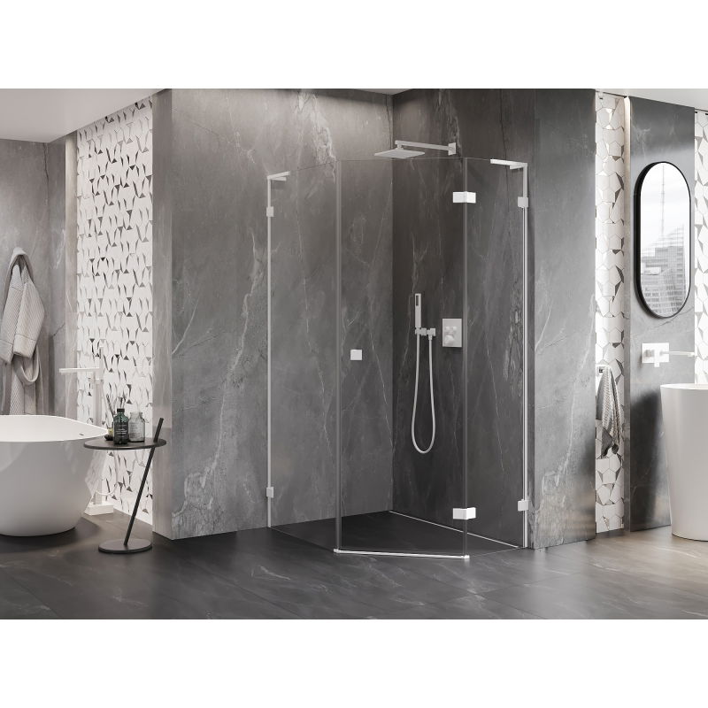 Mexen Lunar L cabine de douche pentagonale pivotante droite 90 x 100 cm, transparente, blanche - 831L-090P-100L-20-00-P