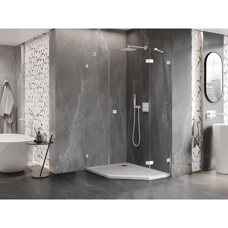 Mexen Lunar cabine de douche pentagonale battante droite 80 x 90 cm, transparent, blanc - 831-080P-090L-20-00-P