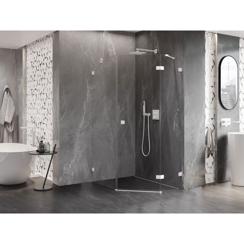 Mexen Lunar cabine de douche pentagonale pivotante droite 80 x 100 cm, transparent, blanc - 831-080P-100L-20-00-P