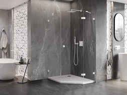 Mexen Lunar cabine de douche pentagonale pivotante droite 90 x 100 cm, transparente, blanche - 831-090P-100L-20-00-P