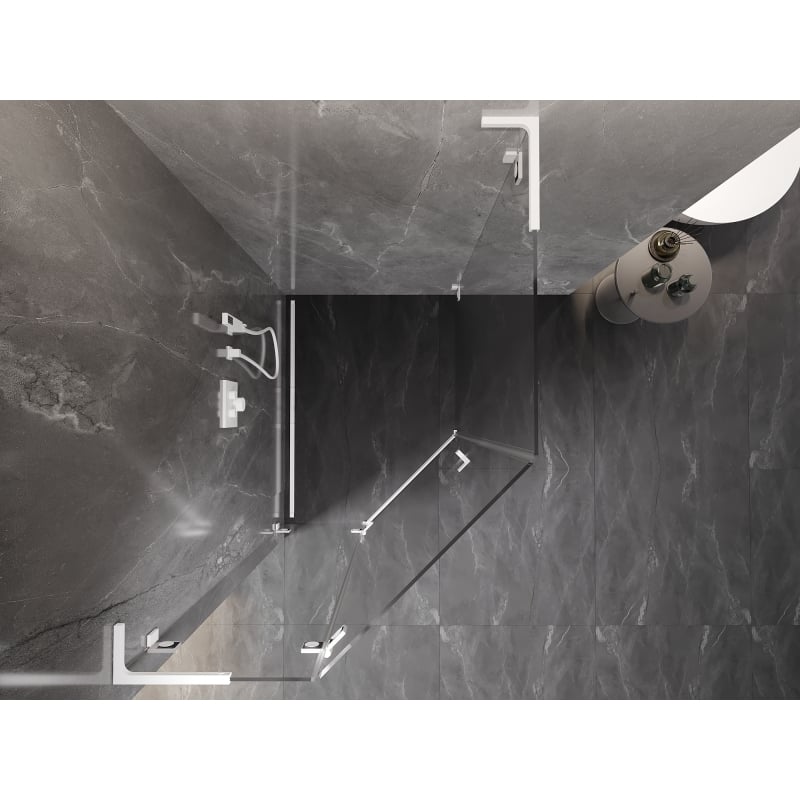 Mexen Lunar L cabine de douche pentagonale pivotante gauche 80 x 90 cm, transparent, blanc - 831L-080L-090P-20-00-L