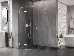 Mexen Lunar L cabine de douche pentagonale pivotante gauche 80 x 100 cm, transparent, blanc - 831L-080L-100P-20-00-L