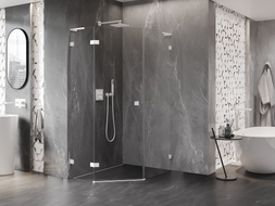 Mexen Lunar L cabine de douche pentagonale pivotante gauche 90 x 100 cm, transparent, blanc - 831L-090L-100P-20-00-L