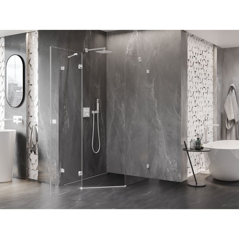 Mexen Lunar cabine de douche pentagonale pivotante gauche 80 x 90 cm, transparent, blanc - 831-080L-090P-20-00-L