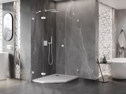 Mexen Lunar cabine de douche pentagonale pivotante gauche 80 x 100 cm, transparent, blanc - 831-080L-100P-20-00-L