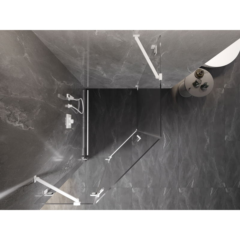 Mexen Lunar cabine de douche pentagonale pivotante à gauche 80 x 100 cm, transparent, blanche - 831-080L-100P-20-00-L