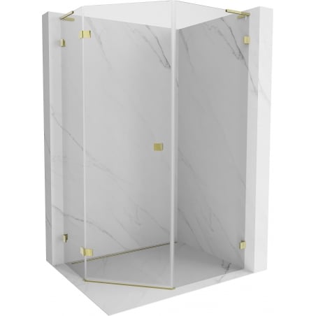 Mexen Lunar L cabine de douche pentagonale pivotante gauche 80 x 90 cm, transparent, or - 831L-080L-090P-50-00-L