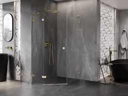 Mexen Lunar L cabine de douche pentagonale pliante côté gauche 80 x 90 cm, transparent, or - 831L-080L-090P-50-00-L