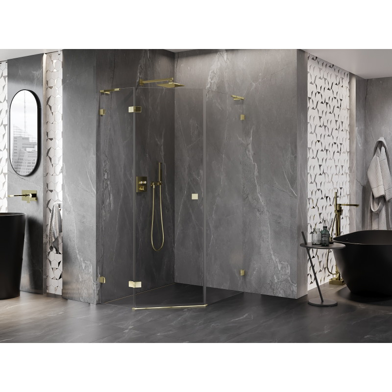 Mexen Lunar L cabine de douche pentagonale pivotante gauche 90 x 100 cm, transparent, doré - 831L-090L-100P-50-00-L