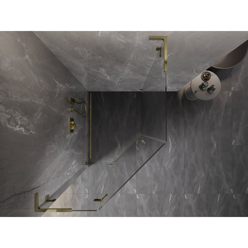 Mexen Lunar L cabine de douche pentagonale pivotante gauche 90 x 100 cm, transparent, doré - 831L-090L-100P-50-00-L