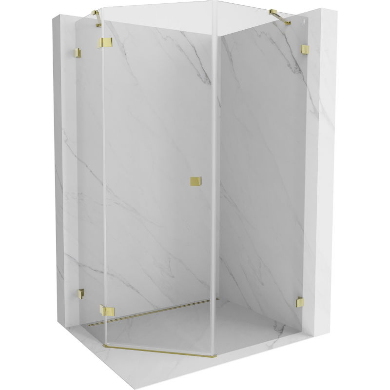 Mexen Lunar cabine de douche pentagonale pivotante gauche 80 x 100 cm, transparent, dorée - 831-080L-100P-50-00-L