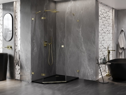 Mexen Lunar cabine de douche pentagonale pivotante à gauche 80 x 100 cm, transparent, doré - 831-080L-100P-50-00-L