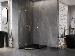 Mexen Lunar cabine de douche pentagonale pivotante gauche 80 x 100 cm, transparent, dorée - 831-080L-100P-50-00-L