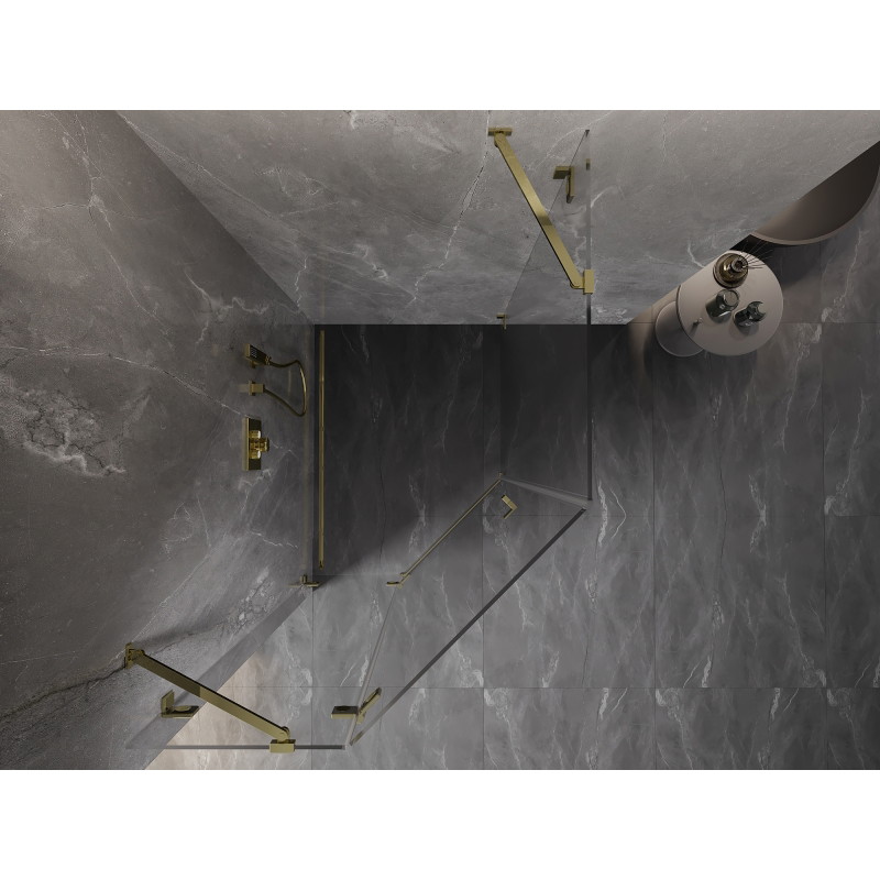 Mexen Lunar cabine de douche pentagonale pivotante gauche 90 x 100 cm, transparent, or - 831-090L-100P-50-00-L