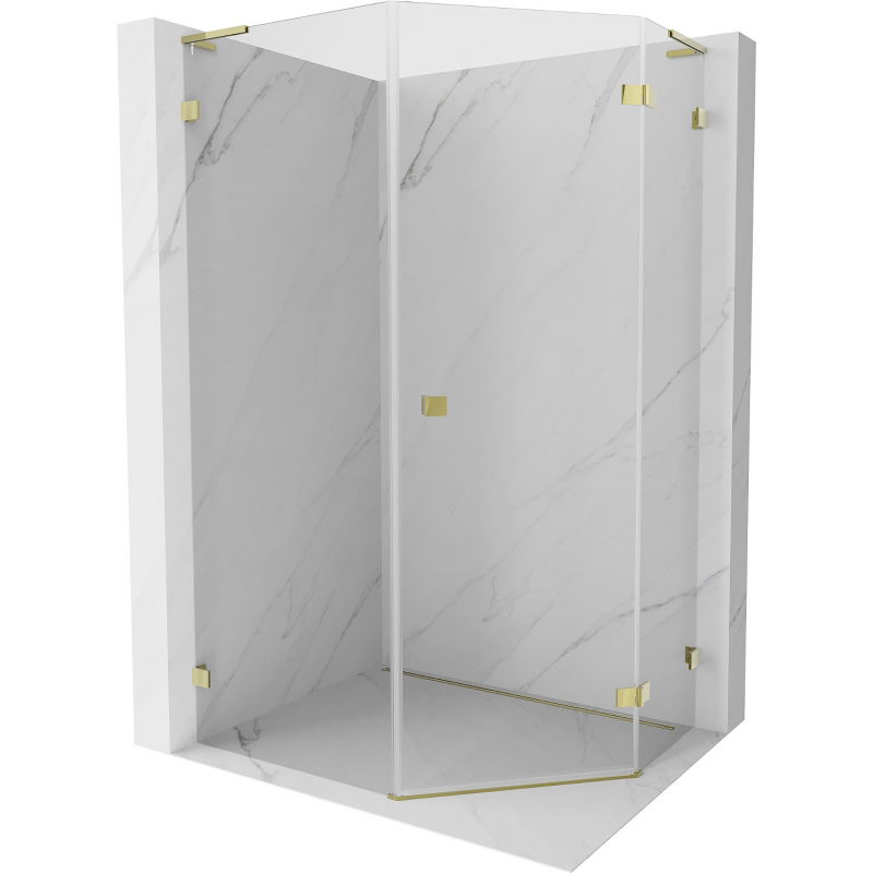 Cabine de douche pentagonale droite Mexen Lunar L 90 x 100 cm, transparente, dorée - 831L-090P-100L-50-00-P