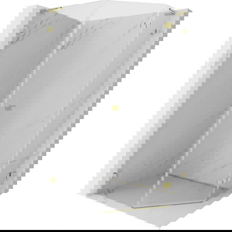 Mexen Lunar L cabine de douche pentagonale pivotante droite 90 x 100 cm, transparent, dorée - 831L-090P-100L-50-00-P