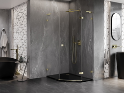 Cabine de douche pentagonale droite Mexen Lunar L 90 x 100 cm, transparente, dorée - 831L-090P-100L-50-00-P