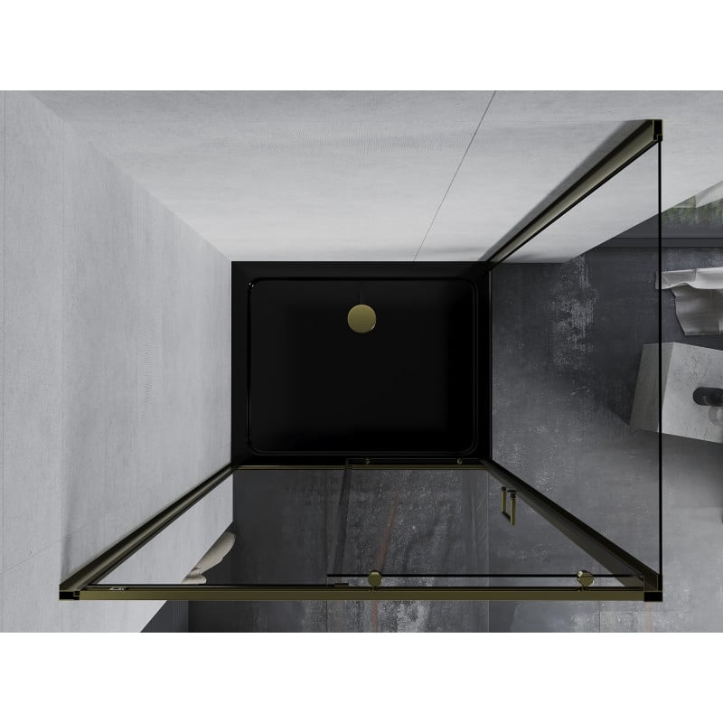 Mexen Apia cabine de douche coulissante 100 x 80 cm, transparent, doré + bac à douche Flat, noir - 840-100-080-50-00-4070G