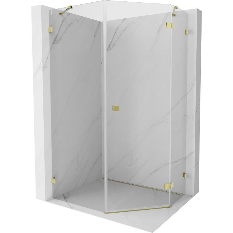 Mexen Lunar cabine de douche pentagonale pivotante droite 80 x 100 cm, transparent, dorée - 831-080P-100L-50-00-P