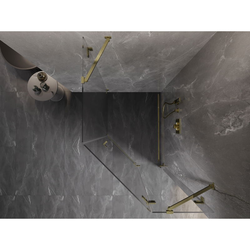 Mexen Lunar cabine de douche pentagonale pivotante droite 80 x 100 cm, transparent, doré - 831-080P-100L-50-00-P