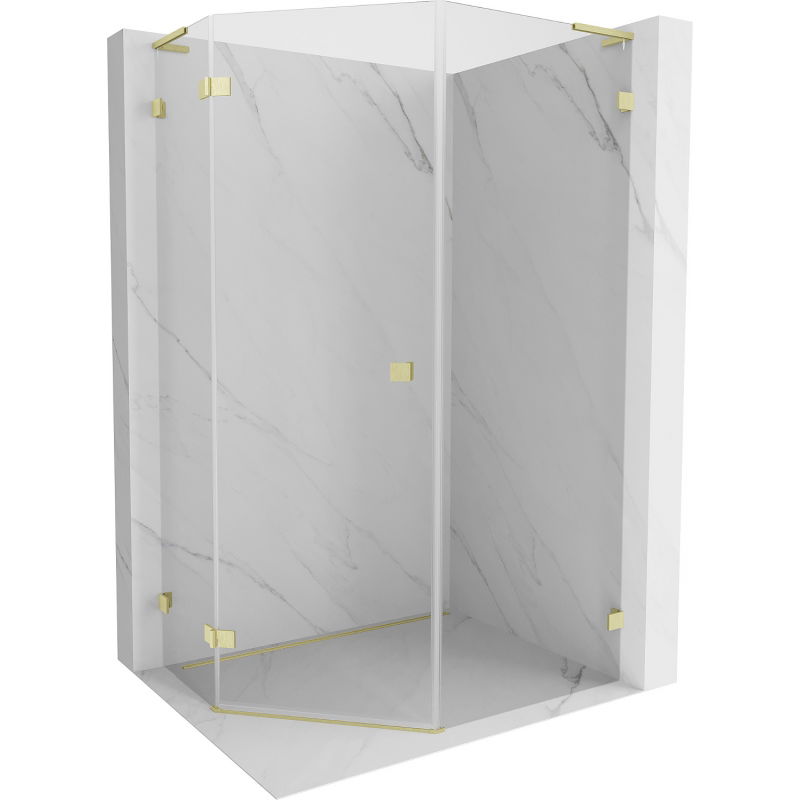 Mexen Lunar L cabine de douche pentagonale pivotante gauche 90 x 100 cm, transparent, or brossé - 831L-090L-100P-55-00-L