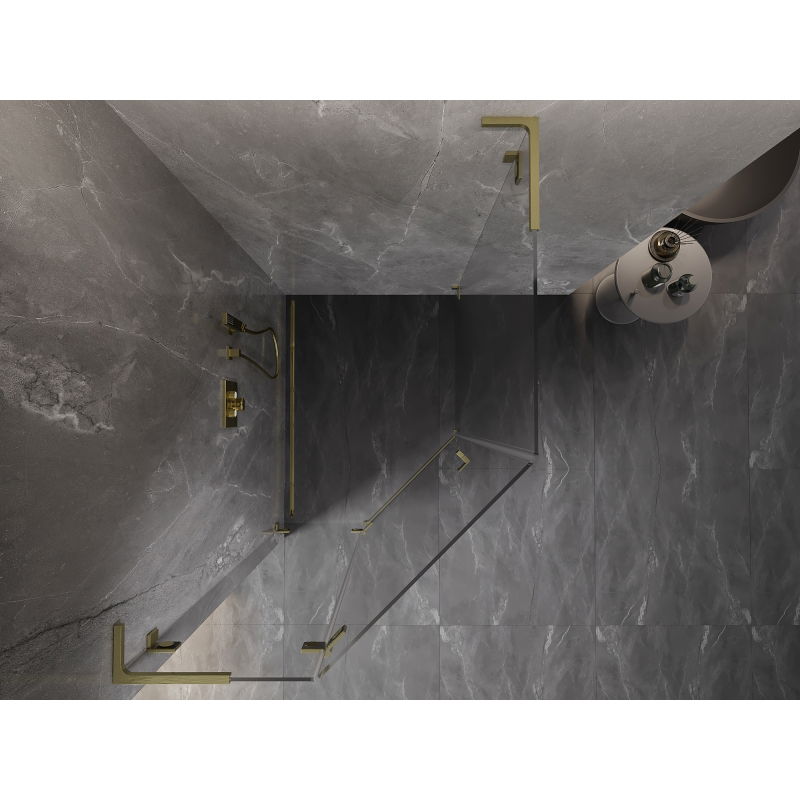 Mexen Lunar L cabine de douche pentagonale pivotante gauche 90 x 100 cm, transparent, or brossé - 831L-090L-100P-55-00-L