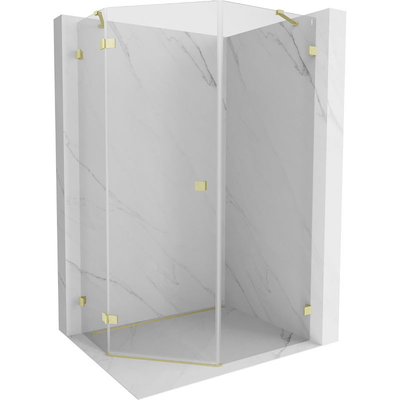 Cabine de douche pentagonale pivotante gauche Mexen Lunar 80 x 90 cm, transparent, or brossé - 831-080L-090P-55-00-L