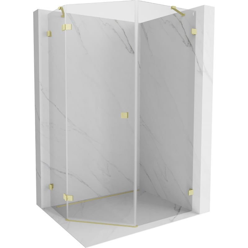 Mexen Lunar cabine de douche pentagonale pivotante gauche 80 x 90 cm, transparent, or brossé - 831-080L-090P-55-00-L