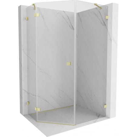 Mexen Lunar cabine de douche pentagonale pivotante gauche 80 x 100 cm, transparent, or brossé - 831-080L-100P-55-00-L