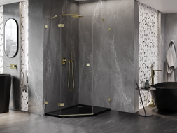 Mexen Lunar cabine de douche pentagonale pivotante gauche 80 x 100 cm, transparent, or brossé - 831-080L-100P-55-00-L