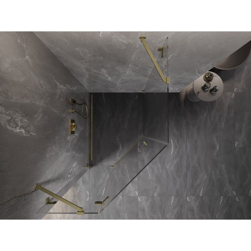 Mexen Lunar cabine de douche pentagonale pivotante gauche 80 x 100 cm, transparent, or brossé - 831-080L-100P-55-00-L