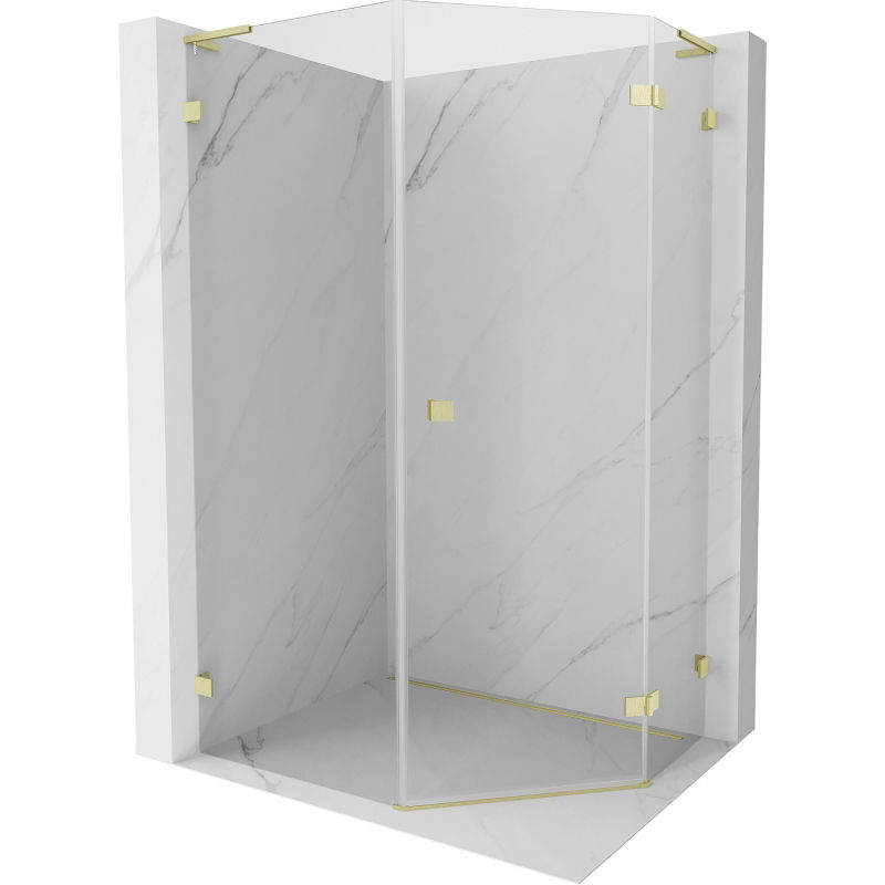 Mexen Lunar L cabine de douche pentagonale à charnière droite 80 x 100 cm, transparente, or brossé - 831L-080P-100L-55-00-P