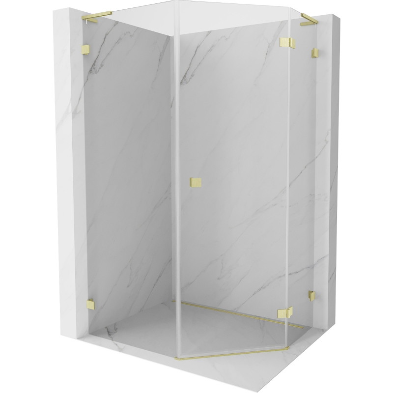 Mexen Lunar L cabine de douche pentagonale pivotante droite 80 x 100 cm, transparent, or brossé - 831L-080P-100L-55-00-P