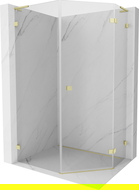 Mexen Lunar L cabine de douche pentagonale à charnière droite 80 x 100 cm, transparente, or brossé - 831L-080P-100L-55-00-P