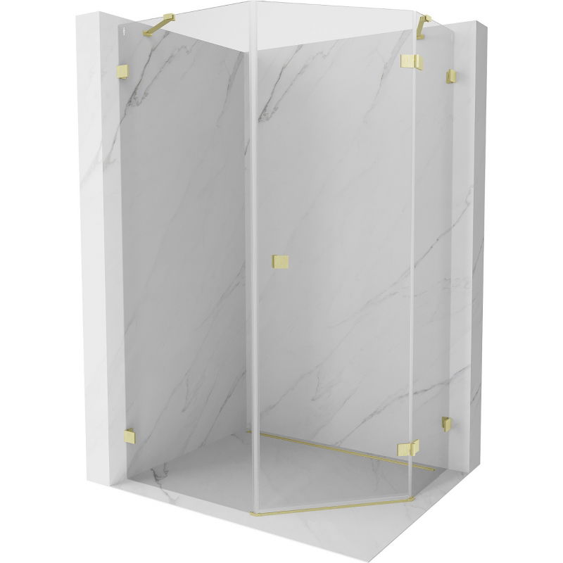 Cabine de douche pentagonale avec porte battante droite 80 x 90 cm, transparente, or brossé - 831-080P-090L-55-00-P