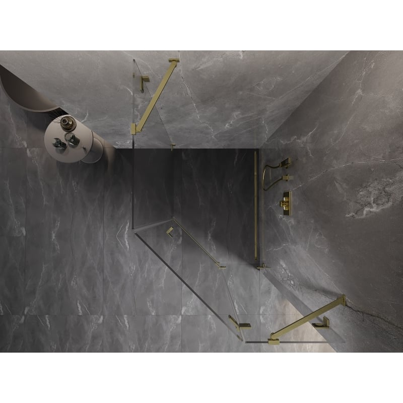 Mexen Lunar cabine de douche pentagonale pivotante droite 90 x 100 cm, transparent, or brossé - 831-090P-100L-55-00-P