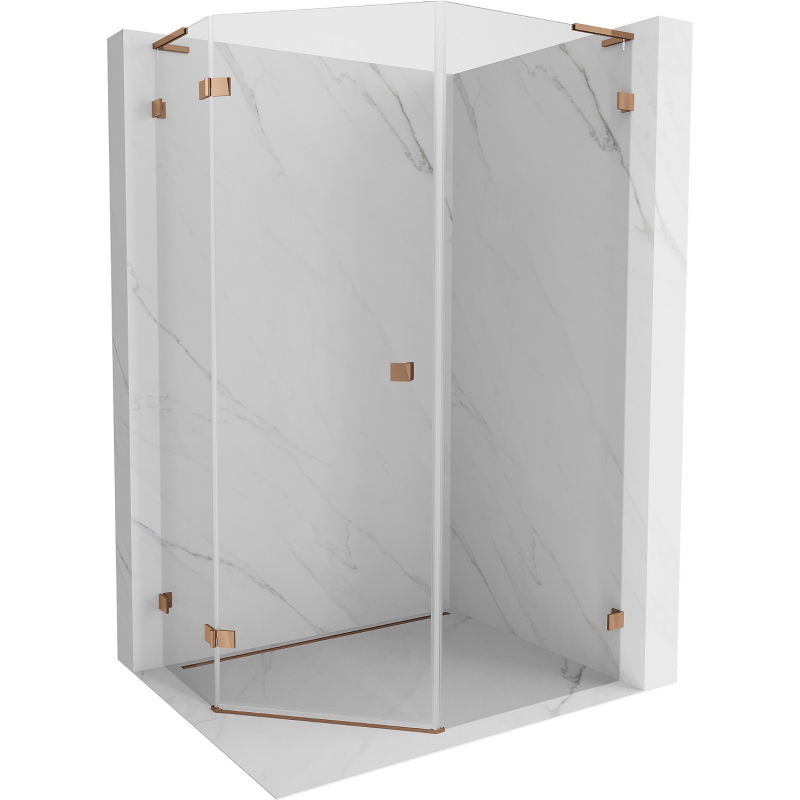 Mexen Lunar L cabine de douche pentagonale pivotante gauche 80 x 90 cm, transparent, or rose - 831L-080L-090P-60-00-L