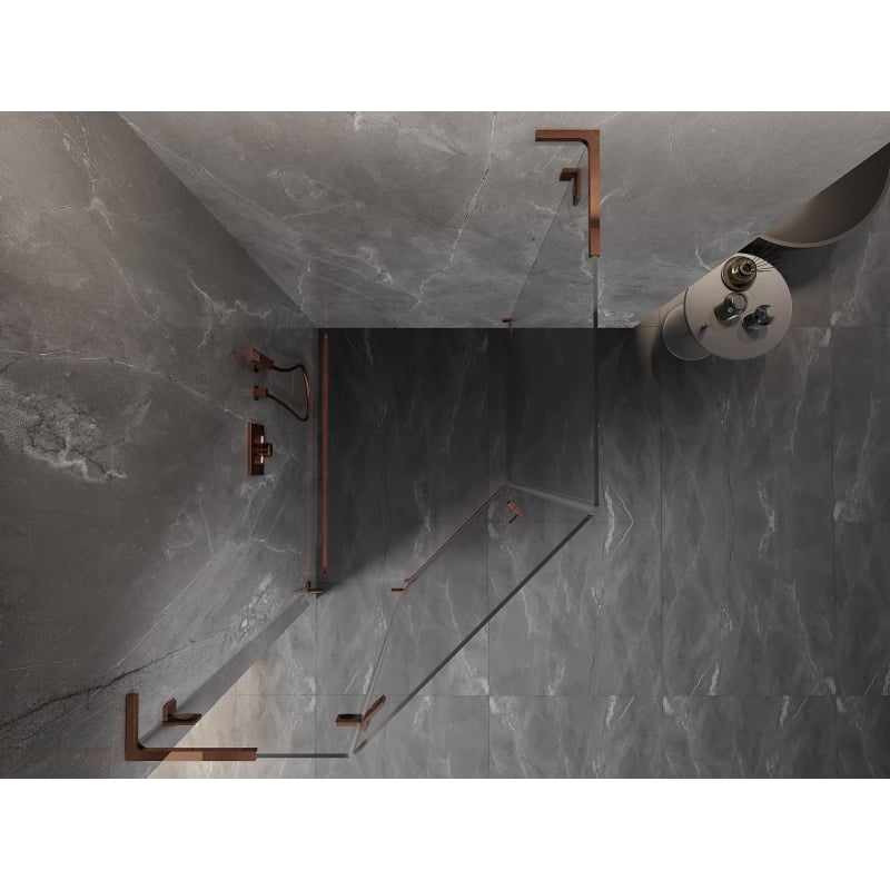 Mexen Lunar L cabine de douche pentagonale pivotante gauche 80 x 90 cm, transparent, or rose - 831L-080L-090P-60-00-L